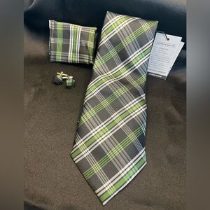 Silk Green and Black Plaid Tie Set-NWT-